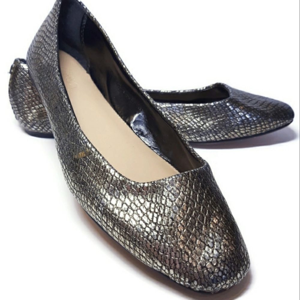 💠EXPRESSION Metallic Snakeskin Flats Shoes Bronze Textured Slip On